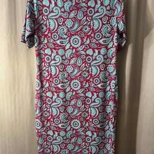 LuLaRoe "Julia" dress, Cherry-red and Turquoise